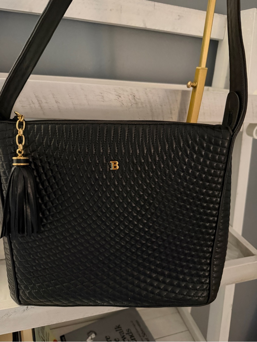 Bally black Quilted Shoulder Bag with Gold Accent and Tassel